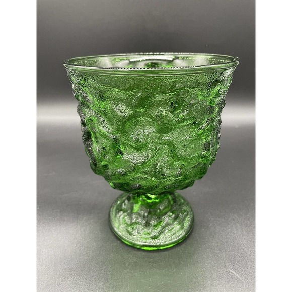 Vintage E. O. Brody Emerald Green Vase Urn Goblet Crinkle Glass Wavy Textured - Picture 2 of 7